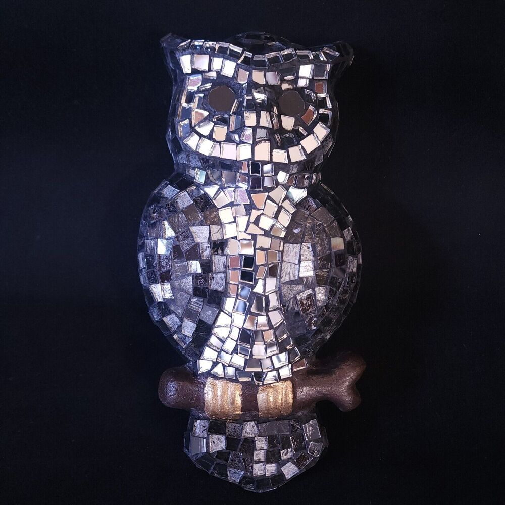 Mexican Fine Art Owl Mosaic Black Wall Hanging Home Decor Disco Mirror Mirrored